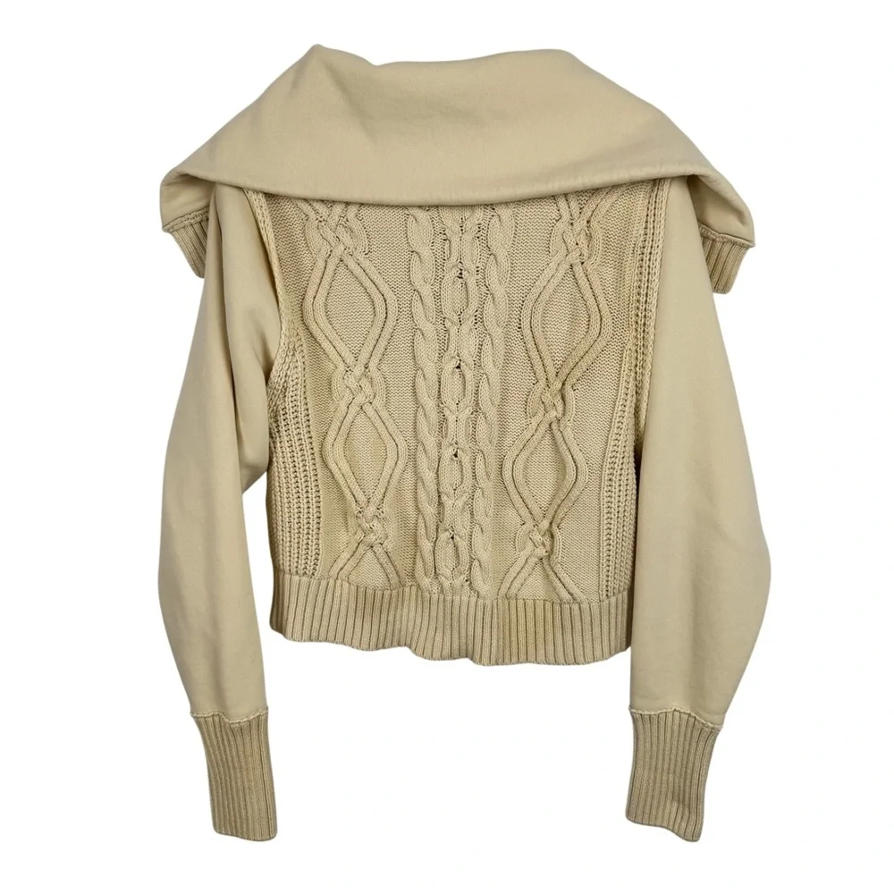 ANTHROPOLOGIE Pilcro Cable Laced Twofer Sweater Creme Size Large Neutral Lace up - Picture 10 of 14